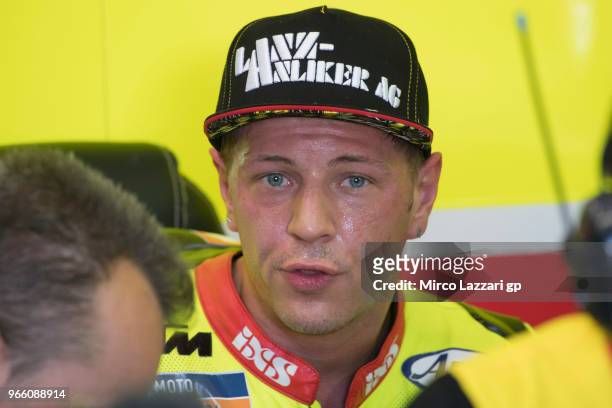 Dominique Aegerter of Swiss and Kiefer Racing looks on in box during the qualifying practice during the MotoGp of Italy - Qualifying at Mugello...