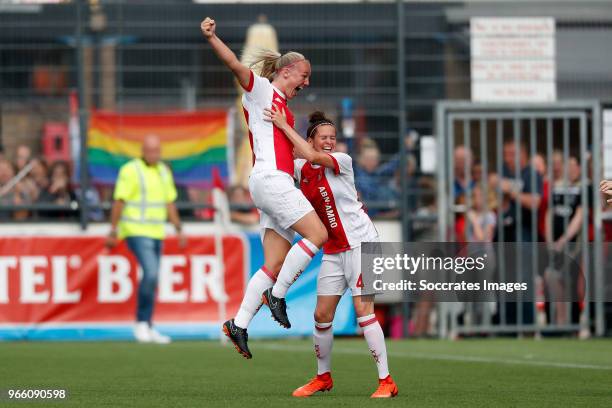 Stefanie van der Gragt of Ajax Women celebrates 1-0 with Merel van Dongen of Ajax Women during the Dutch KNVB Beker Women match between Ajax v PSV at...