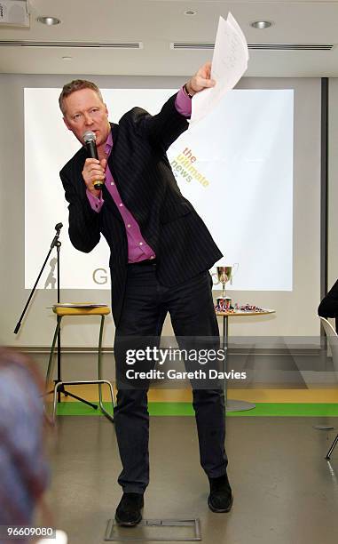 Rory Bremner hosting the charity auction at The Ultimate News Quiz at Google HQ on February 11, 2010 in London, England.