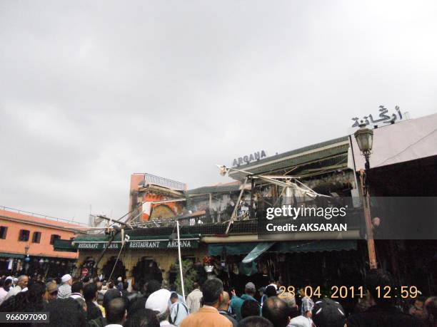 Bomb in Morocco Shows Signs of Al Qaeda. The Argana cafe in Marrakech partially destroyed by a terrorist bomb that killed 16 people, mostly French...