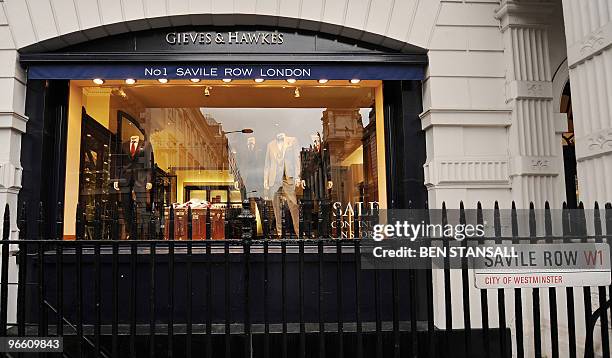 Gieves and Hawkes tailors shop, where British Fashion designer Alexander McQueen worked before setting up his own label, is pictured on Savile Row,...