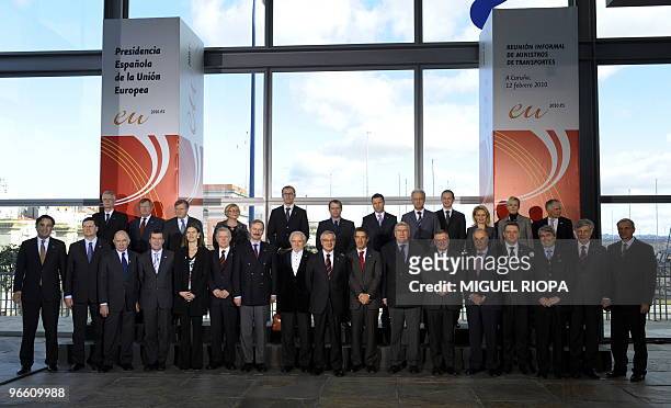 European Ministers of Transport and European representatives pose for a family photo prior to their informal Meeting in La Coruna, northwestern...