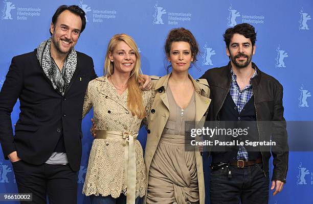 Actors Carlos Leal, Belen Rueda, Angie Cepeda and Eduardo Noriega attend the 'El Mal Ajeno' Photocall during day two of the 60th Berlin International...