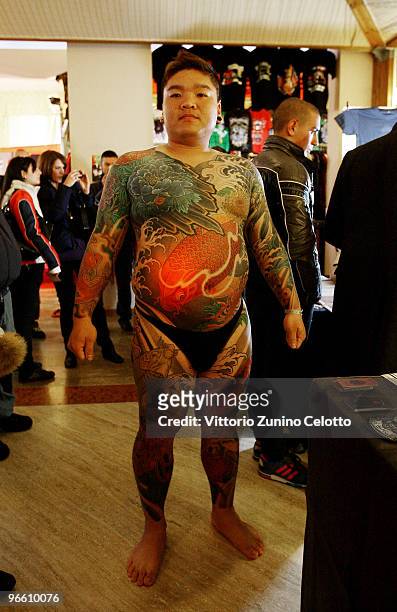 Tattooed man attends the 15th Milano Tattoo Convention held at Ata Hotel on February 12, 2009 in Milan, Italy.