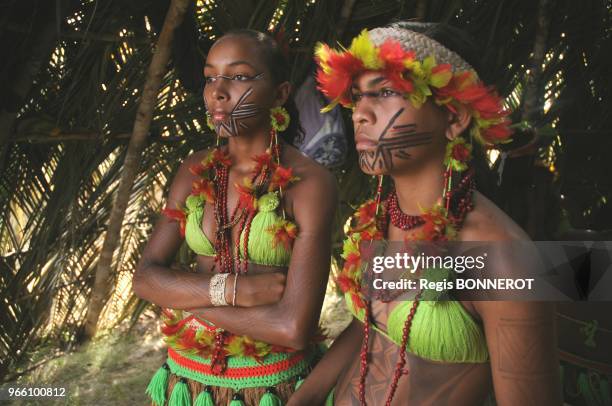 Members of the Pataxo tribe attend a the indigenous Pataxo games on April 18, 2012 at Coroa Vermelha beach, Brasil. Indigenous groups oppose Brazil?s...