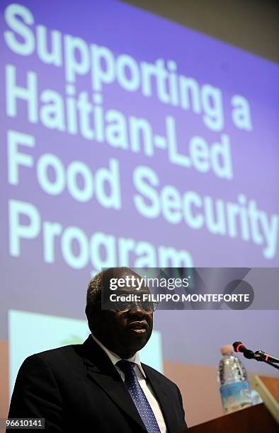 General Directorof the Food and Agriculture Organization Jacques Diouf delivers a speech during a meeting for supporting a Haitian-led food security...