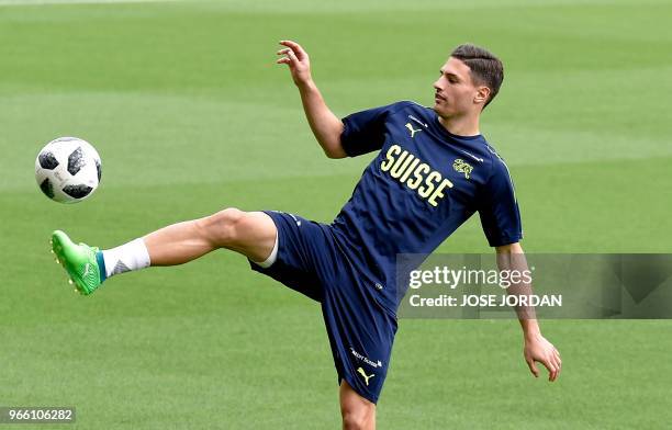 Switzerland's defender Fabian Schar attends a training session of Switzerlands's national football team at La Ceramica stadium in Vila-real, on June...