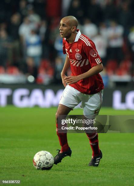 Simon Poulsen of Denmark in action during the international friendly match between Denmark and England at Parken Stadium on February 9, 2011 in...