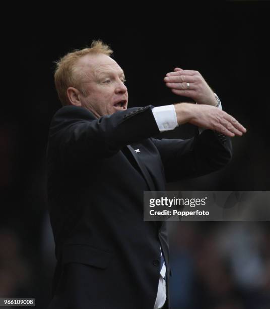 Birmingham City manager Alex McLeish gives instructions during the Barclays Premier League match between West Ham United and Birmingham City at Upton...