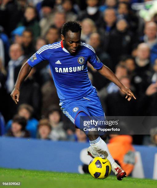 Michael Essien of Chelsea in action during the Barclays Premier League match between Chelsea and Liverpool at Stamford Bridge on February 6, 2011 in...