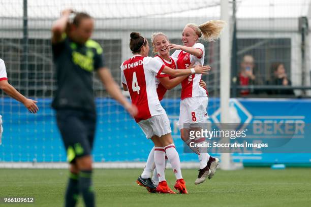 Inessa Kaagman of Ajax Women celebrates 2-0 with Merel van Dongen of Ajax Women, Kelly Zeeman of Ajax Women during the Dutch KNVB Beker Women match...
