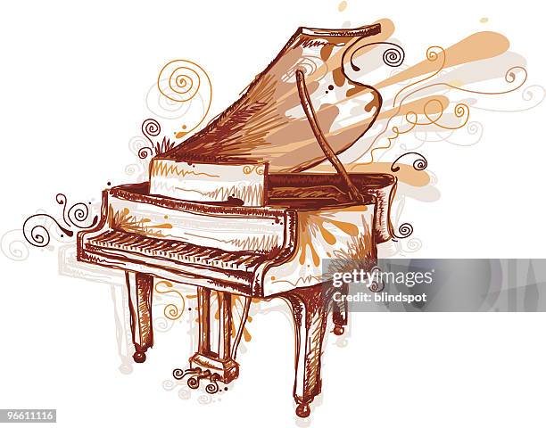 drawing of piano in sepia tones - sepia stock illustrations