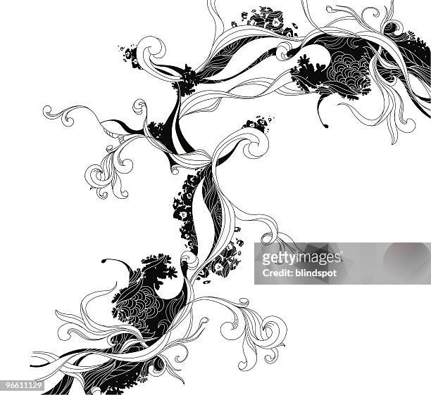 ink doodle - black and white flower tattoo designs stock illustrations