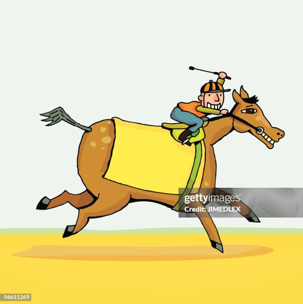 jockey and thoroughbred racing in derby - quarter horse racing stock illustrations