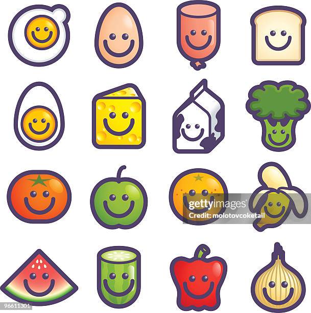 happy food icons - cucumber slices white background stock illustrations