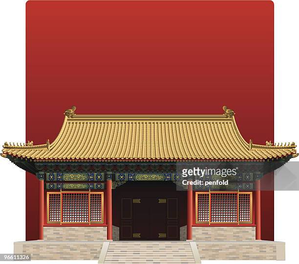 stockillustraties, clipart, cartoons en iconen met picture of the forbidden city from china on a red background - chinese architecture
