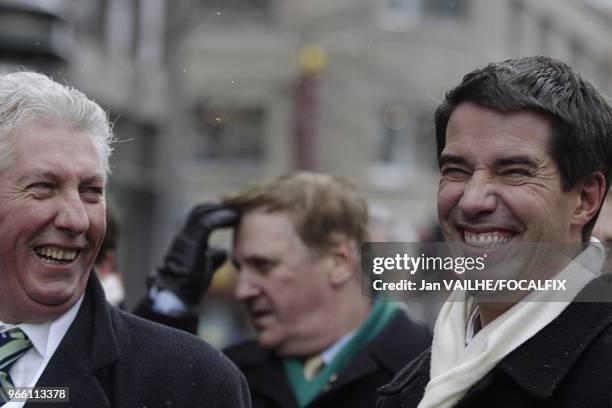 Gilles Duceppe , leader of the Bloc qu?b?cois and Andr? Boisclair, leader of Parti qu?b?cois, during the Saint Patrick' Parade in Montr?al, Qu?bec,...