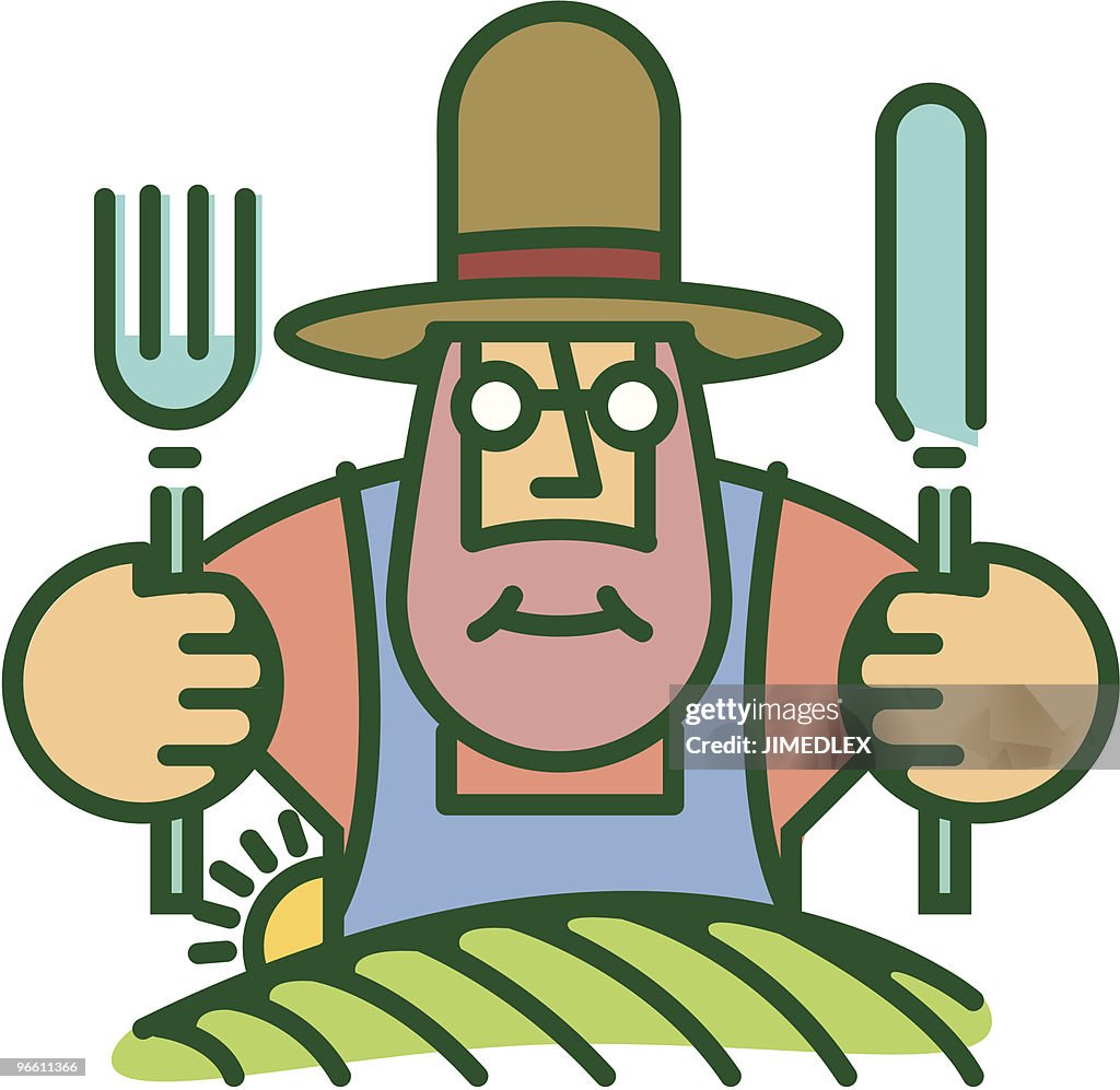 Farmer eating from food he grows on land