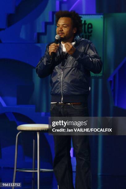 French stand up comedian Fabrice Eboue from Jamel Comedy Club performs in Juste Pour Rire show in Montreal.
