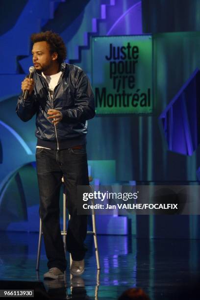 French stand up comedian Fabrice Eboue from Jamel Comedy Club performs in Juste Pour Rire show in Montreal.