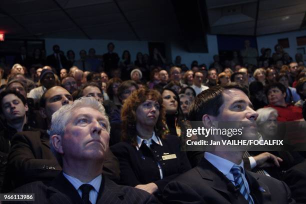 Gilles Duceppe, leader of Bloc qu?b?cois and Andr? Boisclair, leader of Parti qu?b?cois, during the launch of provincial campaign in his...