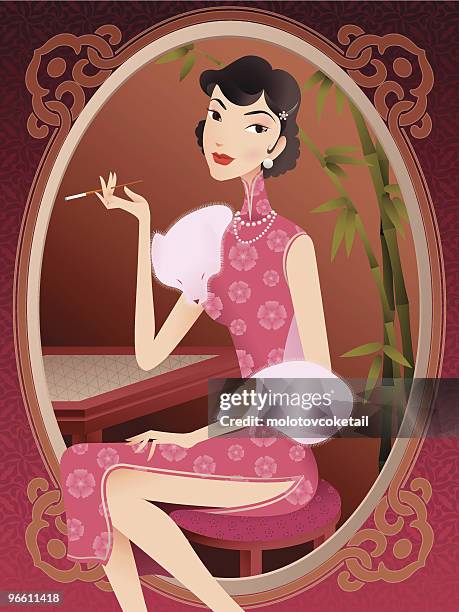 shanghai-dame - the cheongsam stock-grafiken, -clipart, -cartoons und -symbole