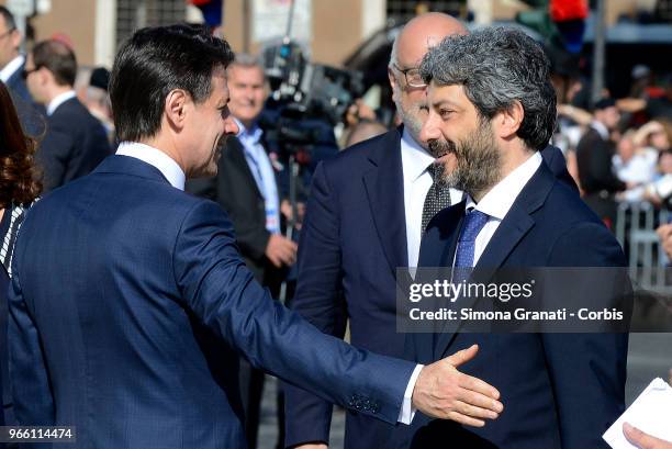 The President of the Chamber of Deputies Roberto Fico and Italian Premier Giuseppe Conte attend the ceremony for the anniversary of the Italian...