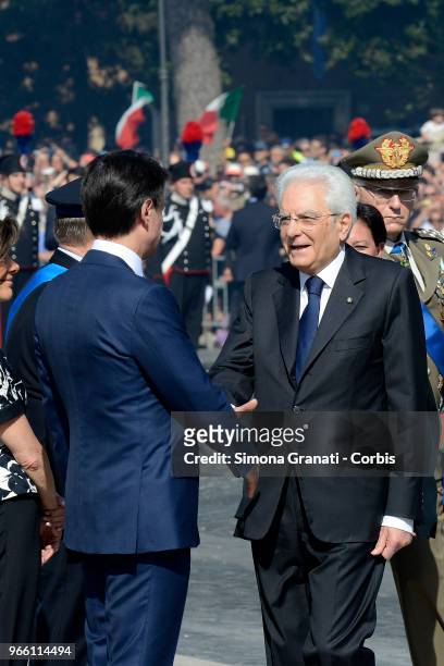 Italian President Sergio Mattarella greets the Autorities during the ceremony for the anniversary of the Italian Republic ,on June 2, 2018 in Rome...