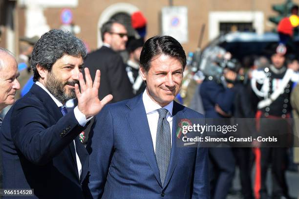 The President of the Chamber of Deputies Roberto Fico and Italian Premier Giuseppe Conte attend the ceremony for the anniversary of the Italian...