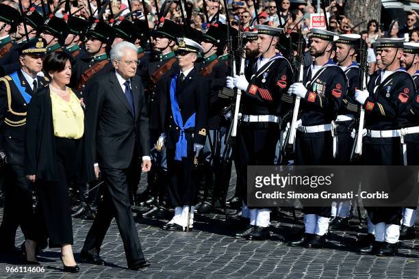 Italian President Sergio Mattarella and Italy's Defence Minister Elisabetta Trenta attend the ceremony for the anniversary of the Italian Republic...