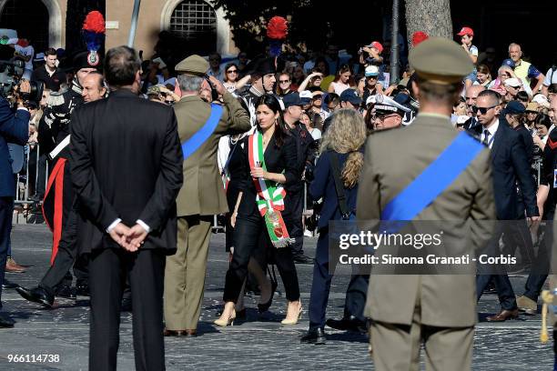 Italian President Sergio Mattarella and Italy's Defence Minister Elisabetta Trenta attend the ceremony for the anniversary of the Italian Republic...