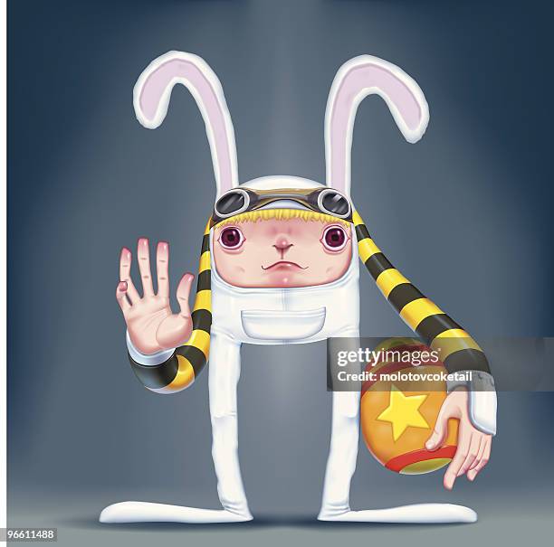 stockillustraties, clipart, cartoons en iconen met bunnyman holding easter egg, illustration - easter bunny man