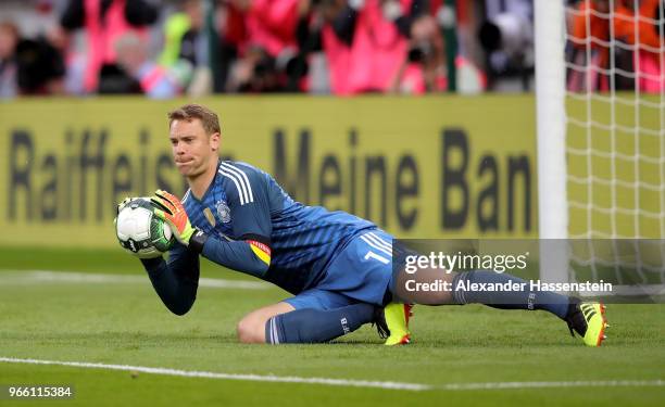 Manuel Neuer, goalkeeper of Germany makes a save during the International Friendly match between Austria and Germany at Woerthersee Stadion on June...