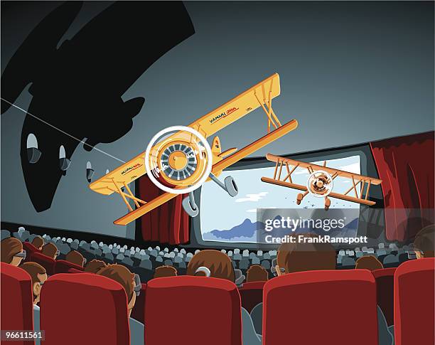 theater 3d film biplanes - kinosaal stock-grafiken, -clipart, -cartoons und -symbole