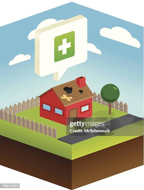 house needing some repairs - hole in window stock illustrations