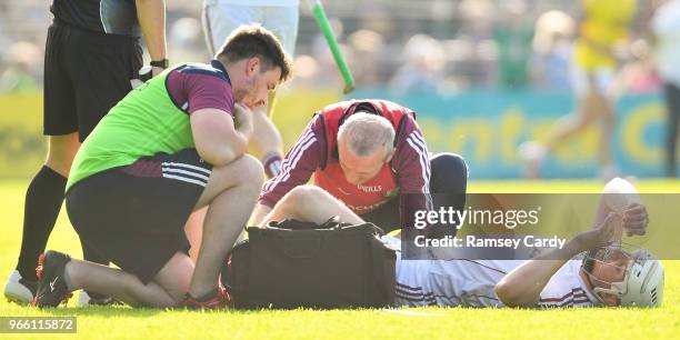 Wexford , Ireland - 2 June 2018; Joe Canning of Galway is treated for an injury during the Leinster GAA Hurling Senior Championship Round 4 match...