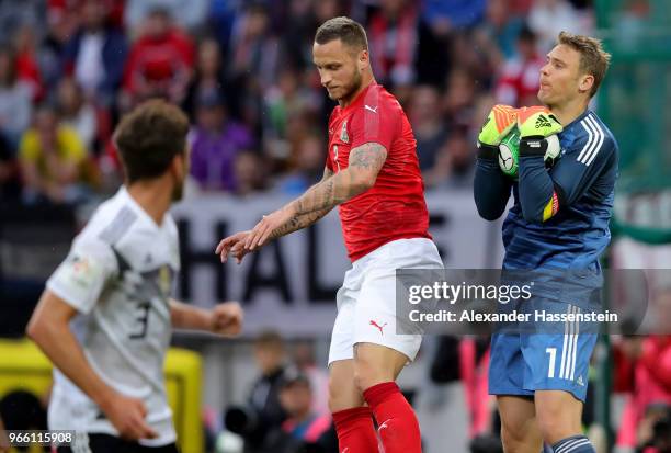 Manuel Neuer, goalkeeper of Germany makes a save during the International Friendly match between Austria and Germany at Woerthersee Stadion on June...