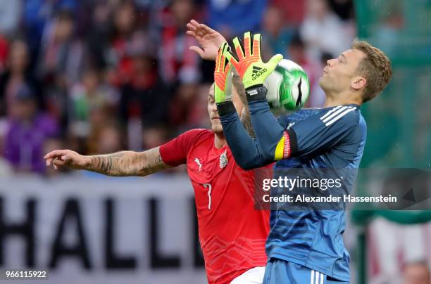 Manuel Neuer, goalkeeper of Germany makes a save during the International Friendly match between Austria and Germany at Woerthersee Stadion on June...