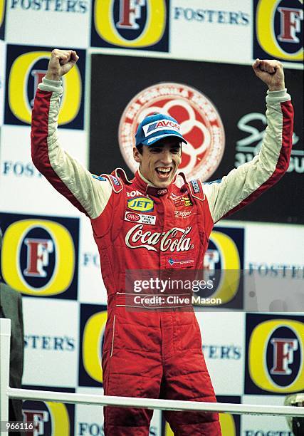 Nordic Racing driver Justin Wilson of Great Britain celebrates after winning the Formula 3000 Belgian Grand Prix held at the Spa-francorchamps...