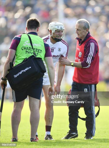 Wexford , Ireland - 2 June 2018; Joe Canning of Galway is treated for an injury during the Leinster GAA Hurling Senior Championship Round 4 match...