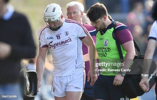 Wexford , Ireland - 2 June 2018; Joe Canning of Galway leaves the pitch after picking up an injury during the Leinster GAA Hurling Senior...