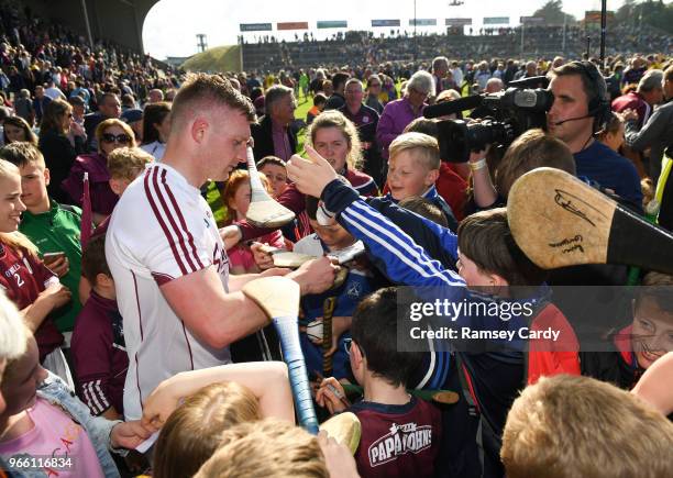 Wexford , Ireland - 2 June 2018; Joe Canning of Galway signs autographs following the Leinster GAA Hurling Senior Championship Round 4 match between...