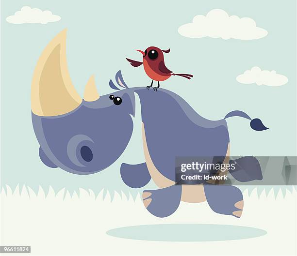 ilustrações de stock, clip art, desenhos animados e ícones de rhino e pássaro - rinoceronte