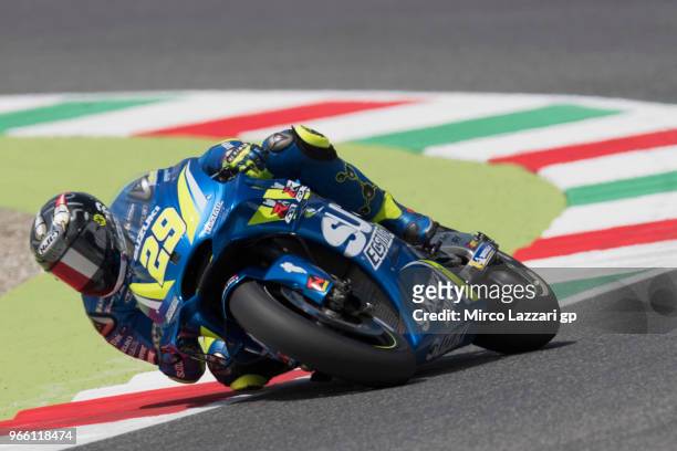 Andrea Iannone of Italy and Team Suzuki ECSTAR rounds the bend during the qualifying practice during the MotoGp of Italy - Qualifying at Mugello...