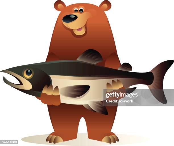 bear caught salmon - stuck inside stock illustrations