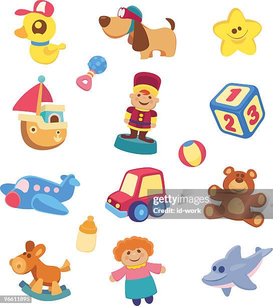 a set of children's toy images - toy car white background stock illustrations