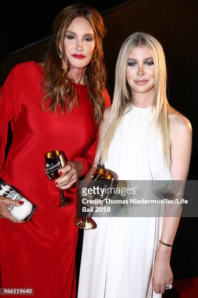 Caitlyn Jenner and Sophia Hutchins attend the LIFE+ Solidarity Gala prior to the Life Ball at City Hall on June 2, 2018 in Vienna, Austria. The Life...