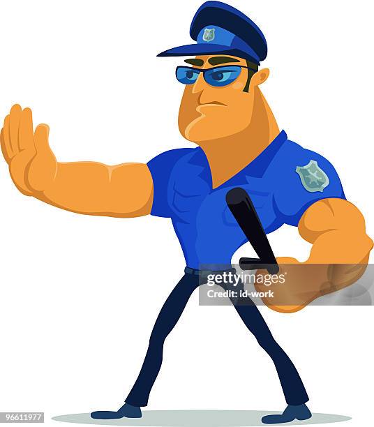 muscular policeman - stop gesture stock illustrations