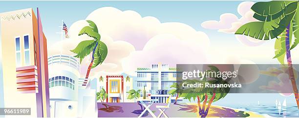 art-deco era miami panoramic view - miami stock illustrations