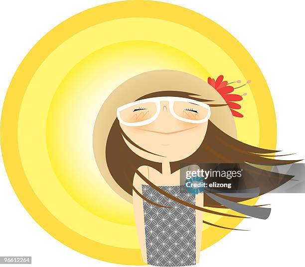 sunny gal - sun hat white background stock illustrations
